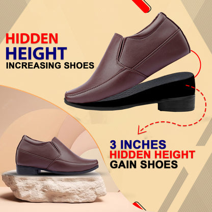 BXXY 3 Inch Hidden Height Increasing Dress Slip on Formal Faux Leather Shoes for Men
