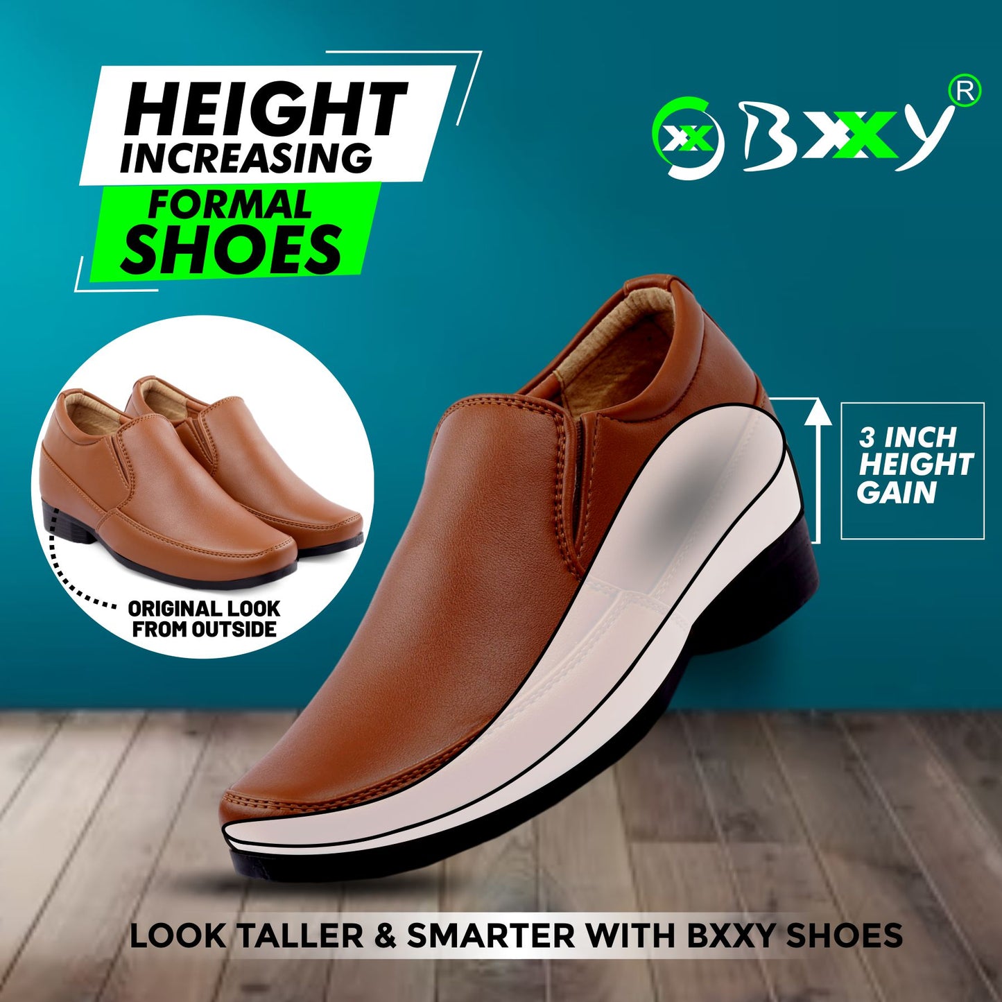 BXXY Men's Hidden Height Increasing Formal Wear Slip-on Shoes