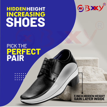 BXXY 9 cm (3.5 Inch) Hidden Height Increasing Dress and Derby Lace-Up Formal Faux Leather Shoes for Men