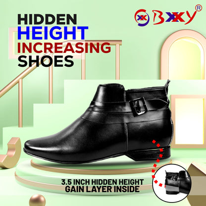 BXXY 3.5 Inch Height Increasing Formal and Casual Pu Leather Derby Boots for All Ocassions