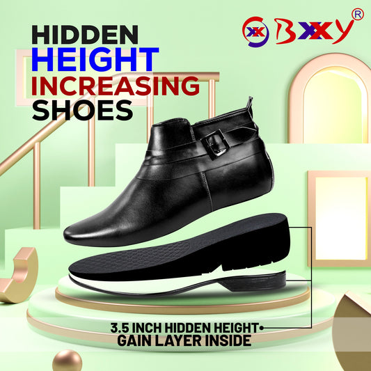 BXXY 3.5 Inch Height Increasing Formal and Casual Pu Leather Derby Boots for All Ocassions