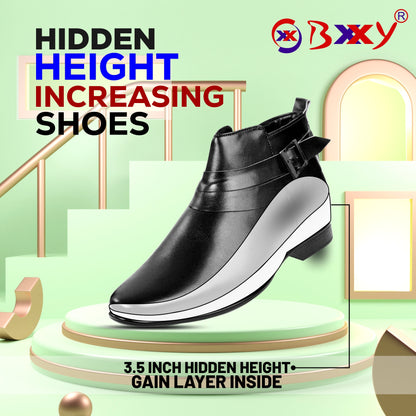 BXXY 3.5 Inch Height Increasing Formal and Casual Pu Leather Derby Boots for All Ocassions