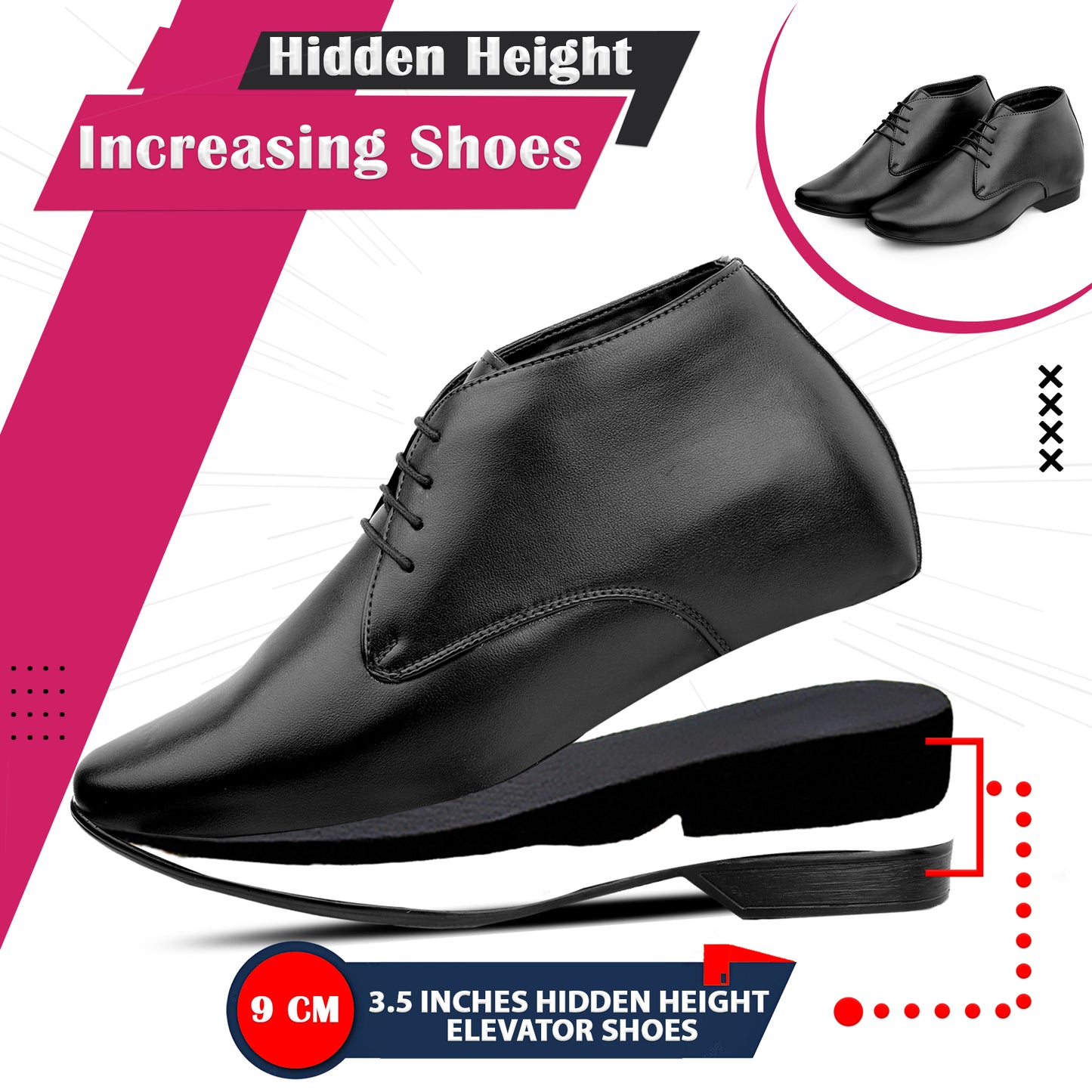 BXXY Hidden Height Increasing Lace-Up Derby Shoes 3.5 Inch