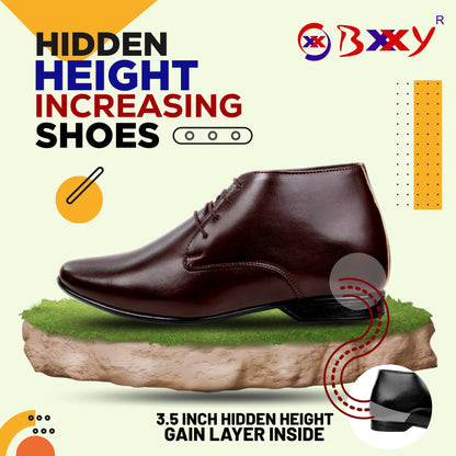 BXXY Mens 3.5 Inch Hidden Height Increasing Formal Office Wear Lace up Boots