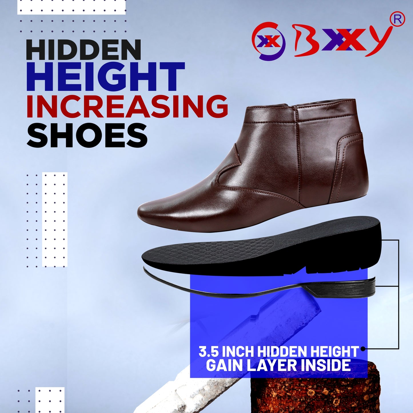 BXXY 9 cm (3.5 Inch) Height Increasing Formal and Casual Pu Leather Boots for All Occasions