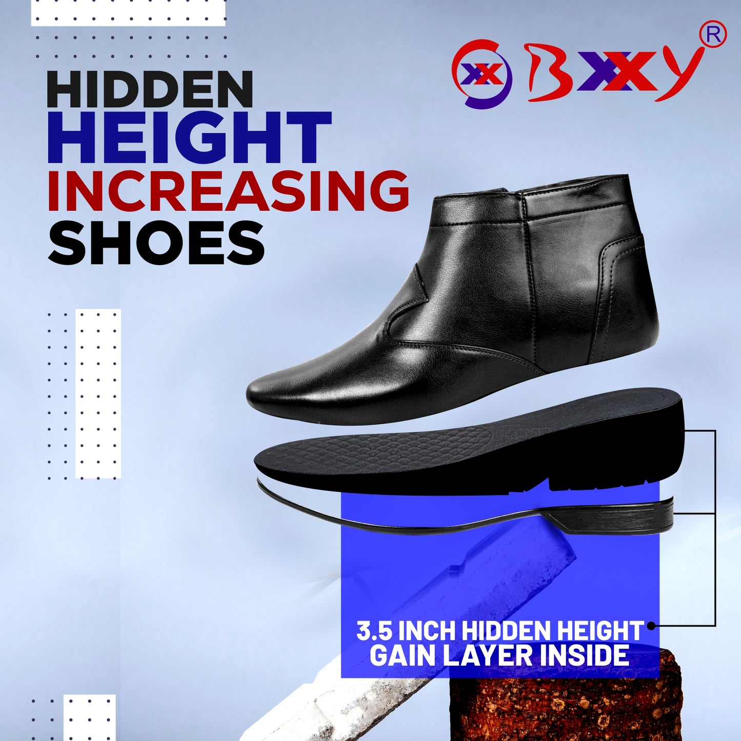 BXXY 9 cm (3.5 Inch) Height Increasing Formal and Casual Pu Leather Boots for All Occasions