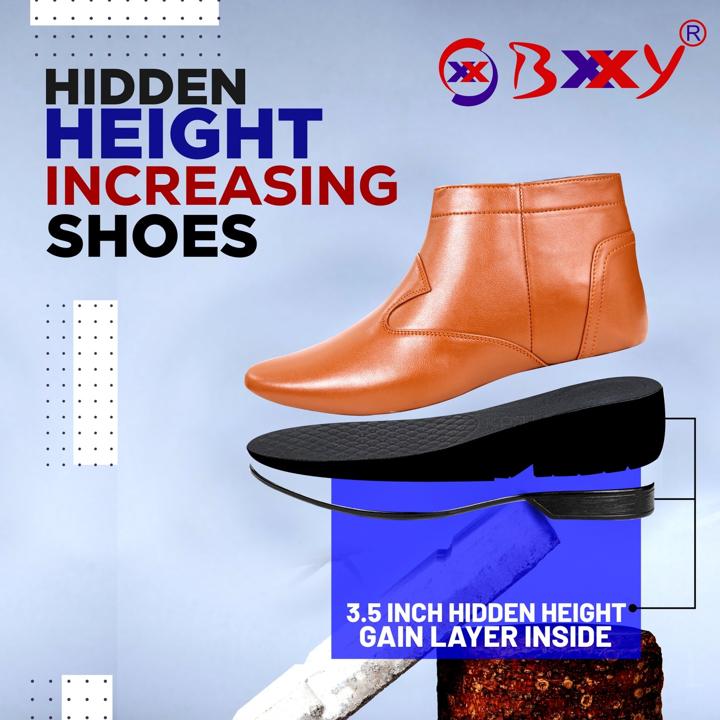 BXXY 9 cm (3.5 Inch) Height Increasing Formal and Casual Pu Leather Boots for All Occasions
