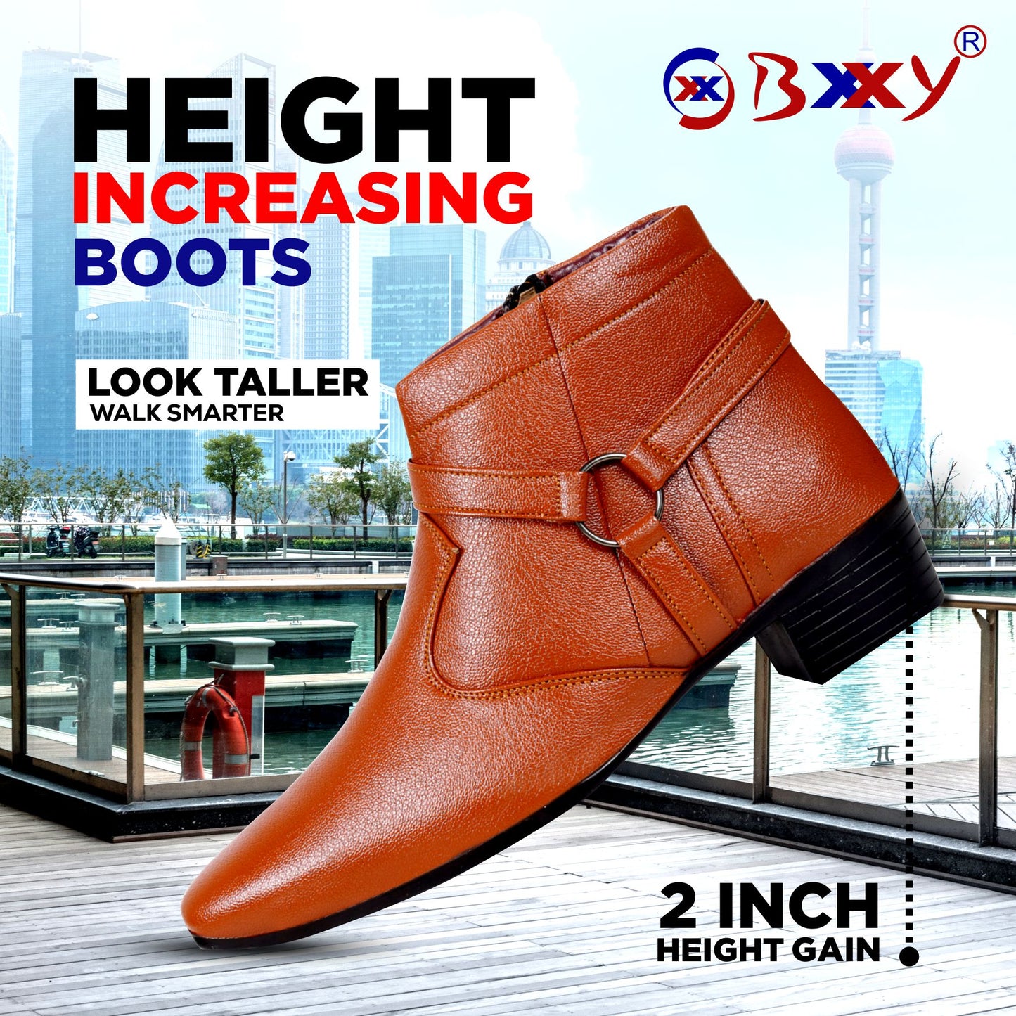 BXXY Men's New Height Increasing with Strapped Zipper and Buckle Boots for All Occassions and All Seasons