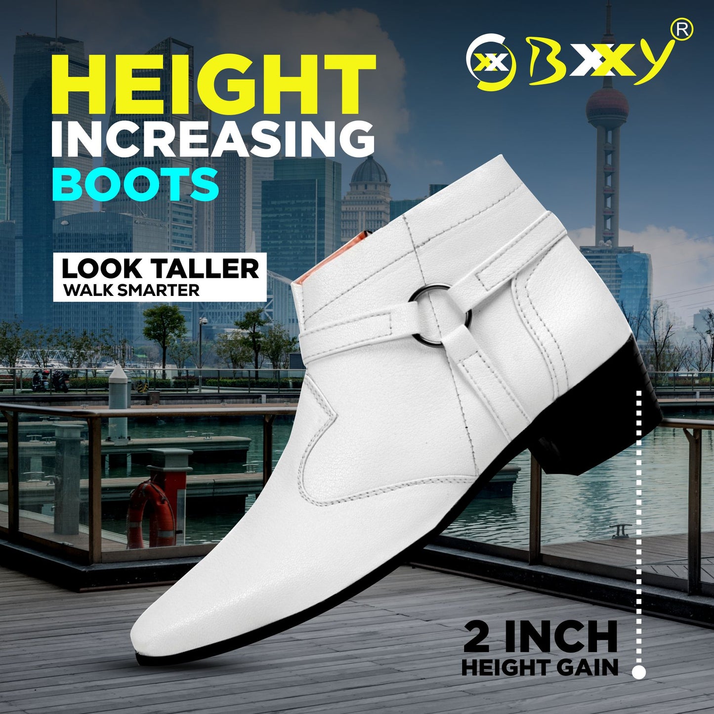 BXXY Men's New Height Increasing with Strapped Zipper and Buckle Boots for All Occassions and All Seasons
