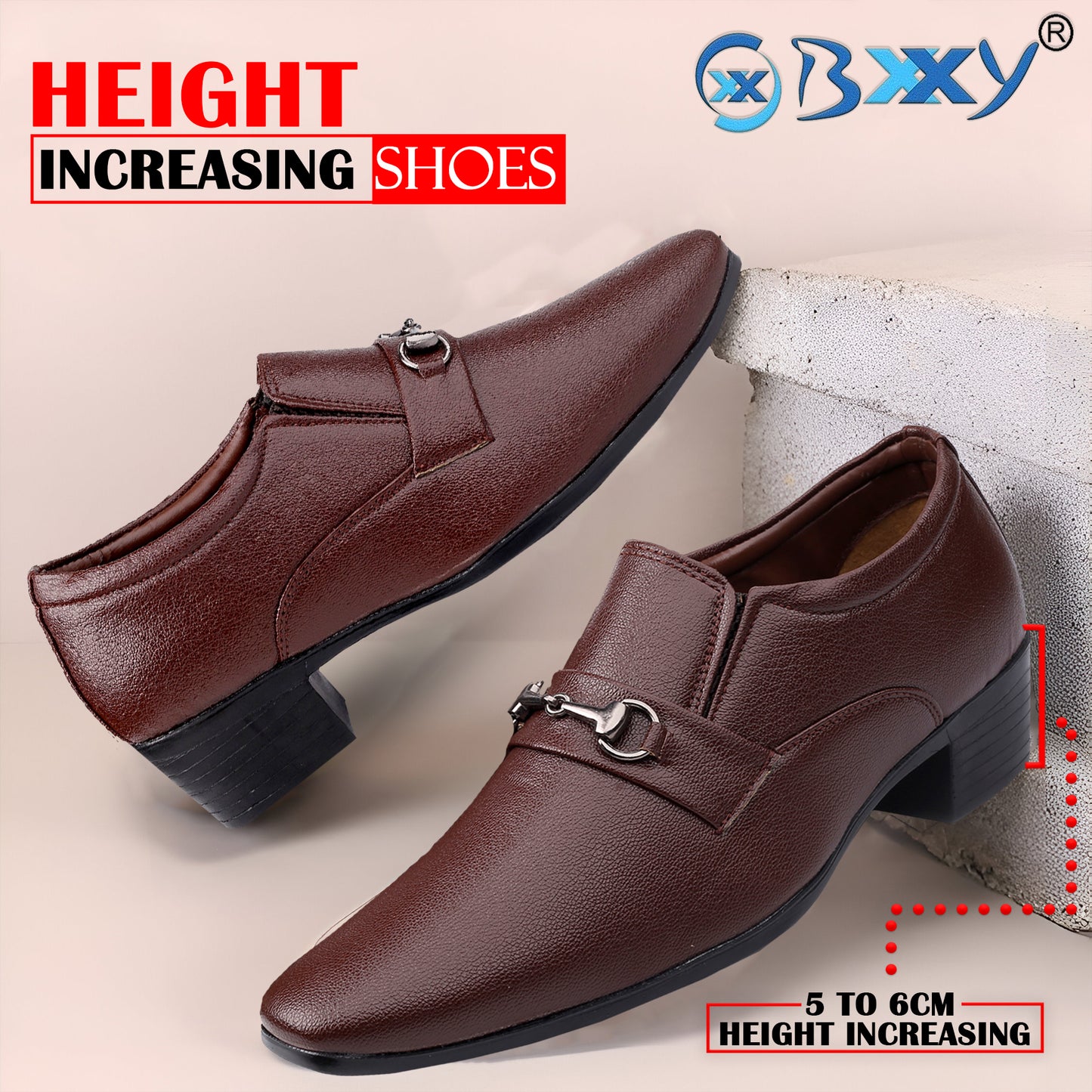 BXXY Men's Formal Height Increasing Slip-On Buckle Shoes