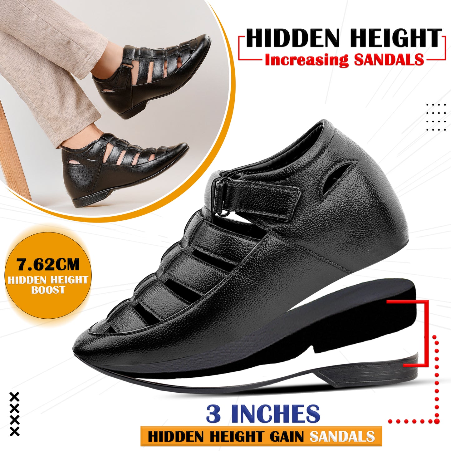 BXXY Mens Casual Hidden Height Sandals Premium Comfort And Style