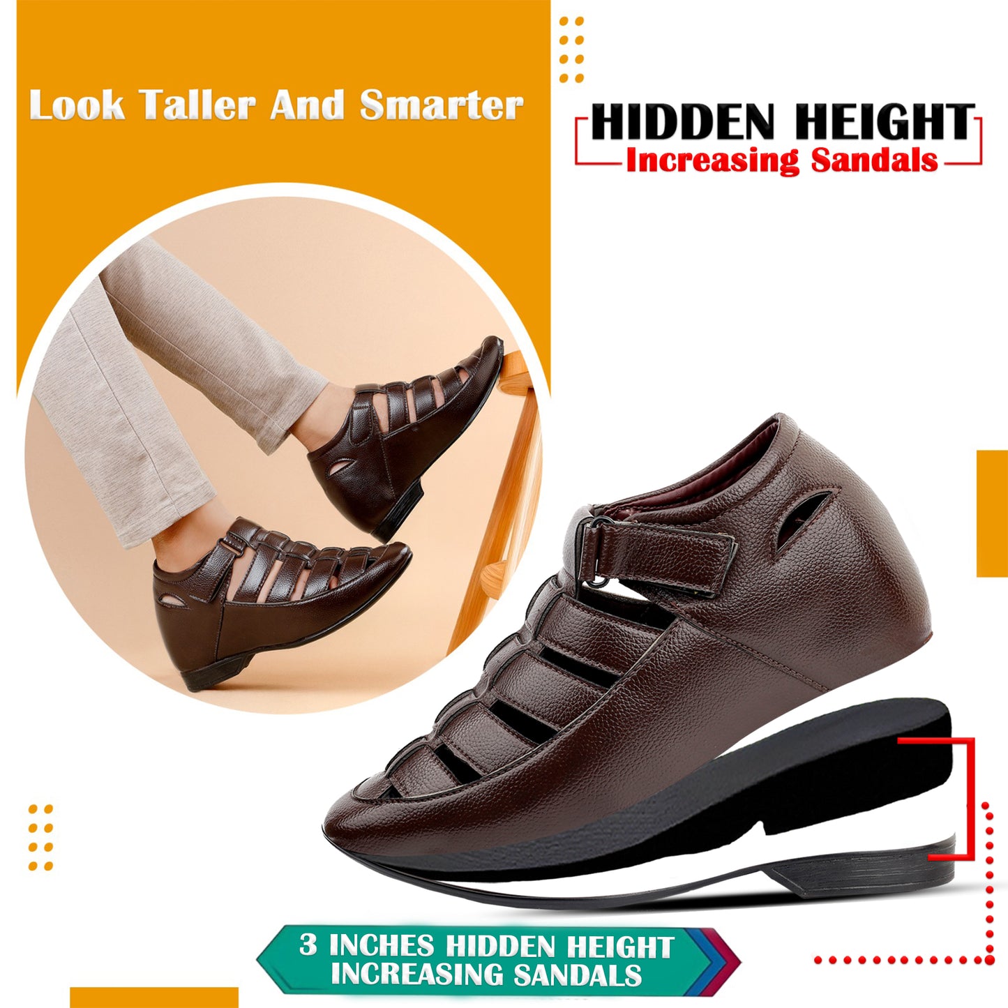 BXXY Mens Casual Hidden Height Sandals Premium Comfort And Style