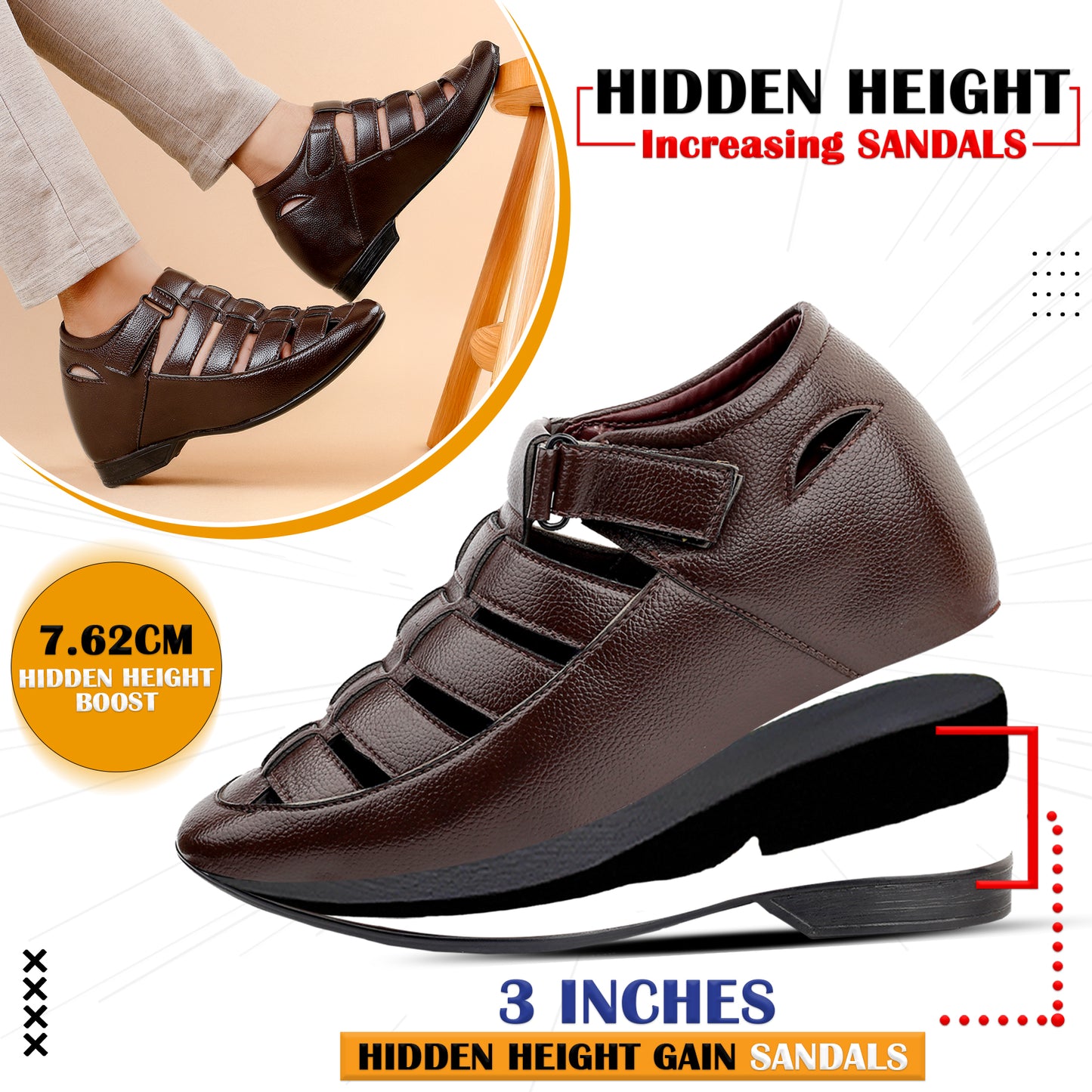 BXXY Mens Casual Hidden Height Sandals Premium Comfort And Style