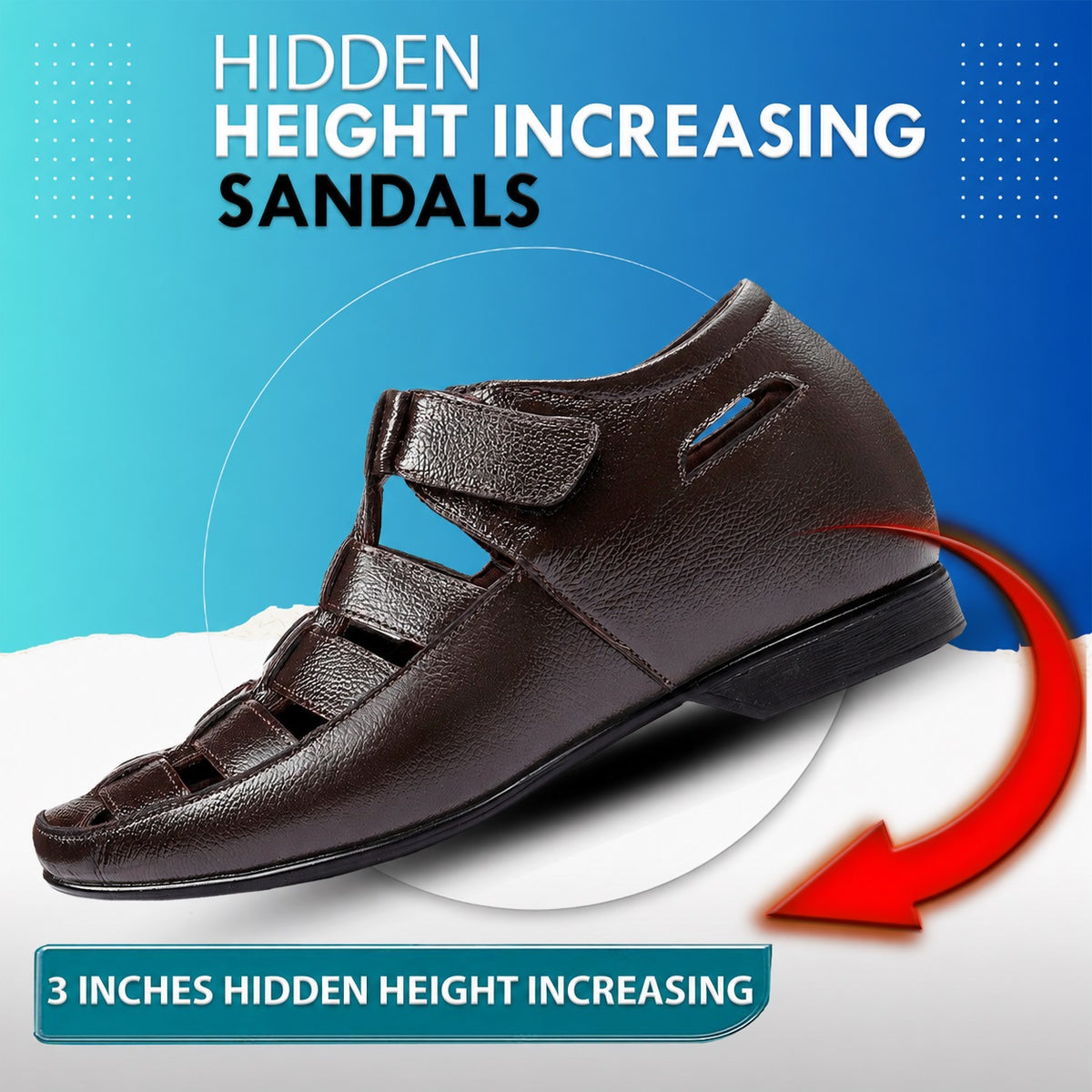 BXXY 3 Inches Height Increasing Casual Roman Sandals Instant Height Gainer shoe for Men