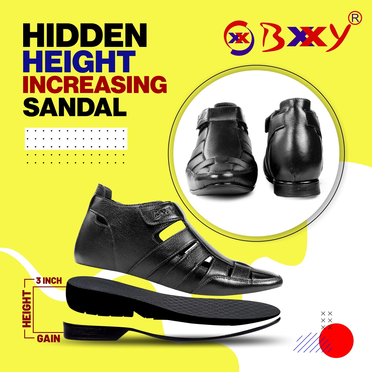 BXXY Men's 3 Inch Elevator Formal Roman Sandals