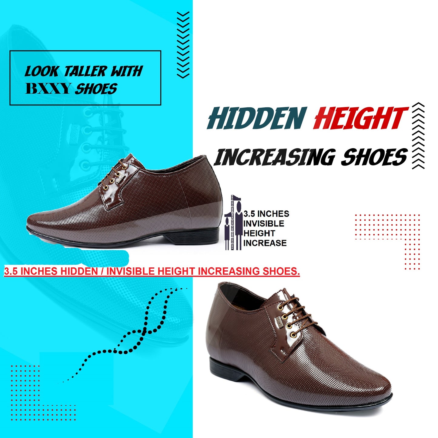 BXXY 9 cm (3.5 Inch) Height Increasing Patent Oxford Lace-Up Party Wear Shoes