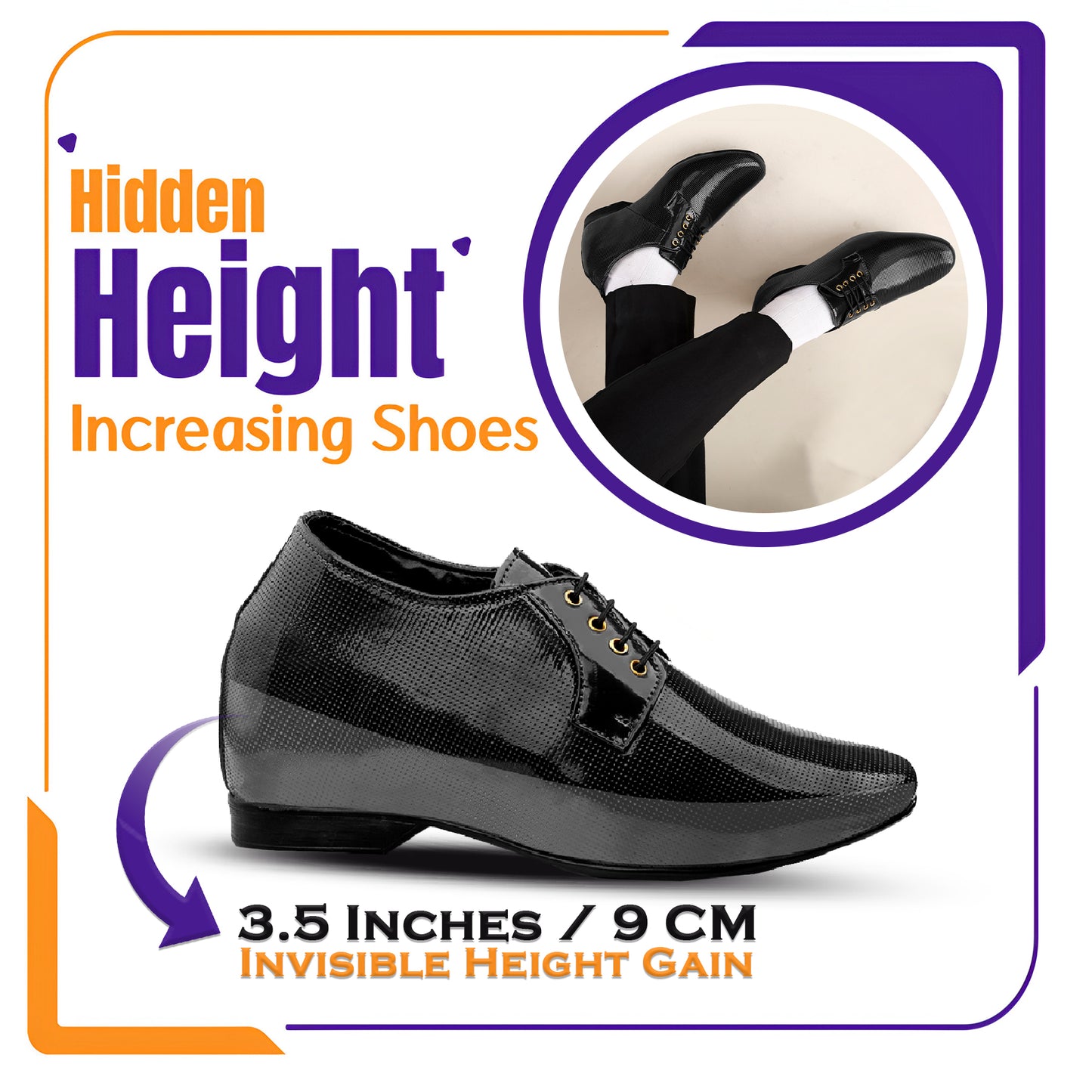 BXXY 9 cm (3.5 Inch) Height Increasing Patent Oxford Lace-Up Party Wear Shoes