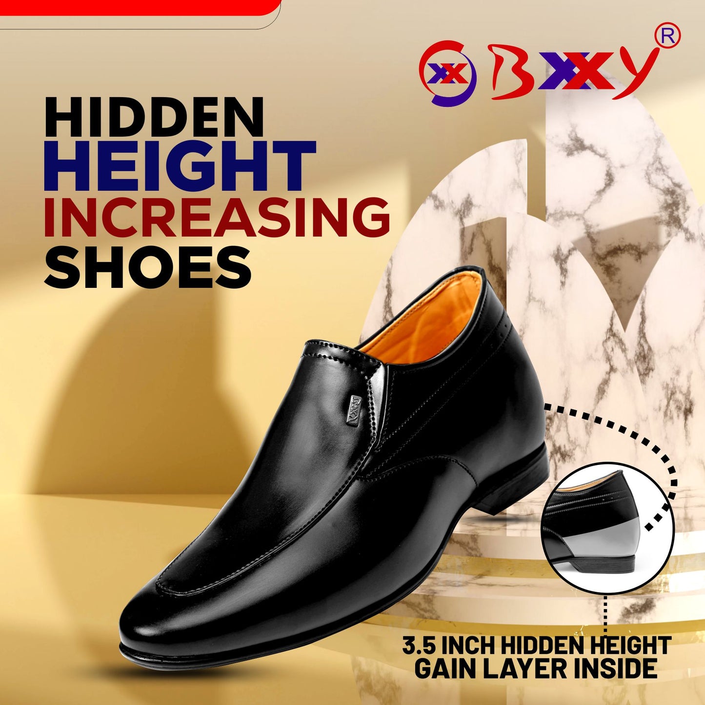 BXXY 9 cm (3.5 Inch) Height Increasing Dress Shoe Slip-on Formal Faux Leather Shoes