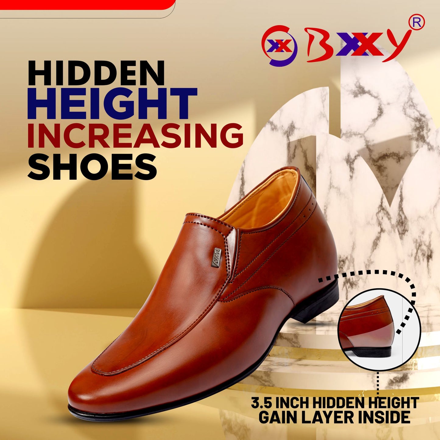 BXXY 9 cm (3.5 Inch) Height Increasing Dress Shoe Slip-on Formal Faux Leather Shoes