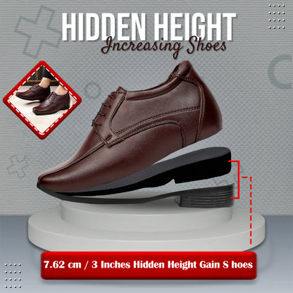 Men's 3 Inches Hidden Height Increasing Lace-up Wedding Wear Shoes