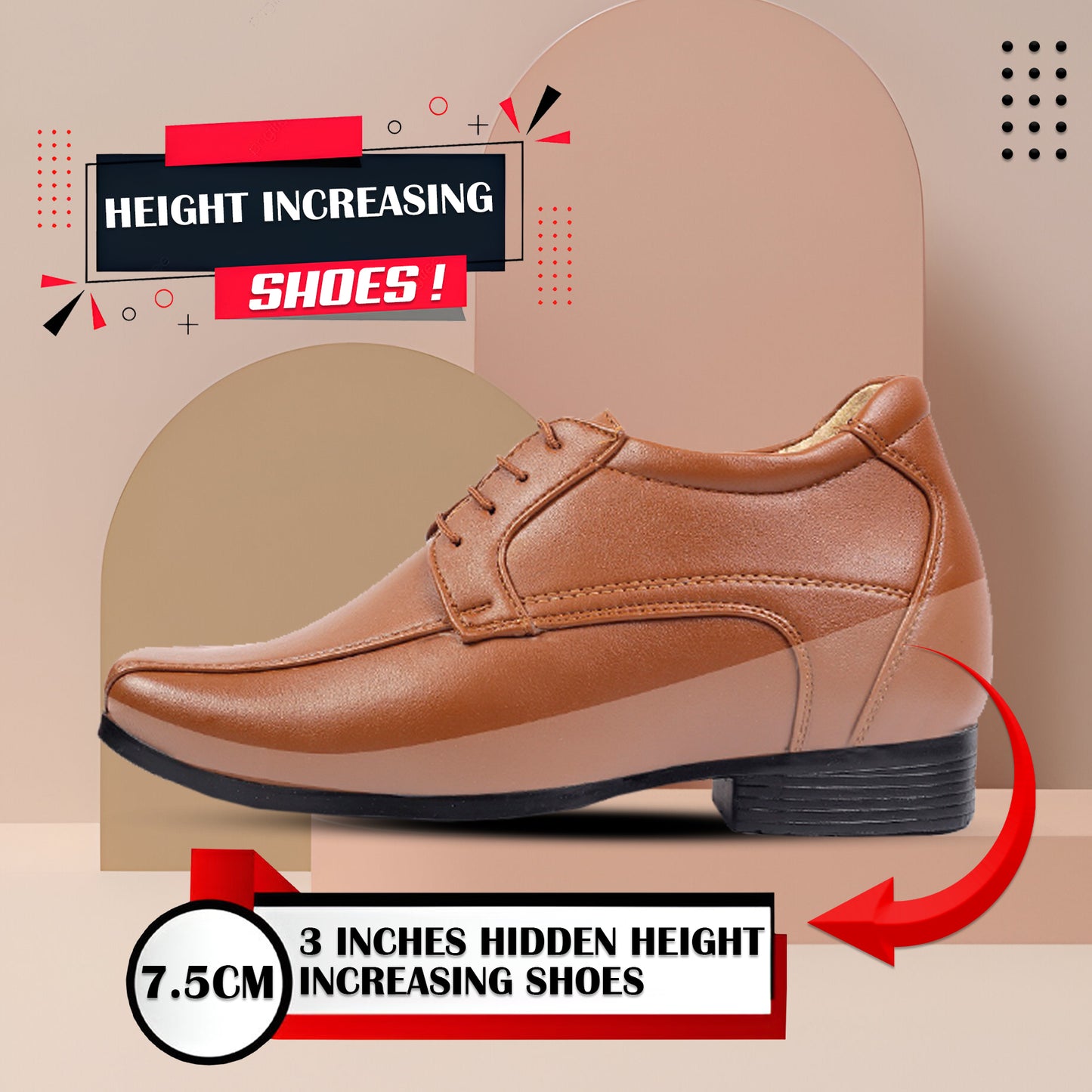 Bxxy's Men's 3 Inches Elevator Vegan Leather Premium Lace-up Shoes