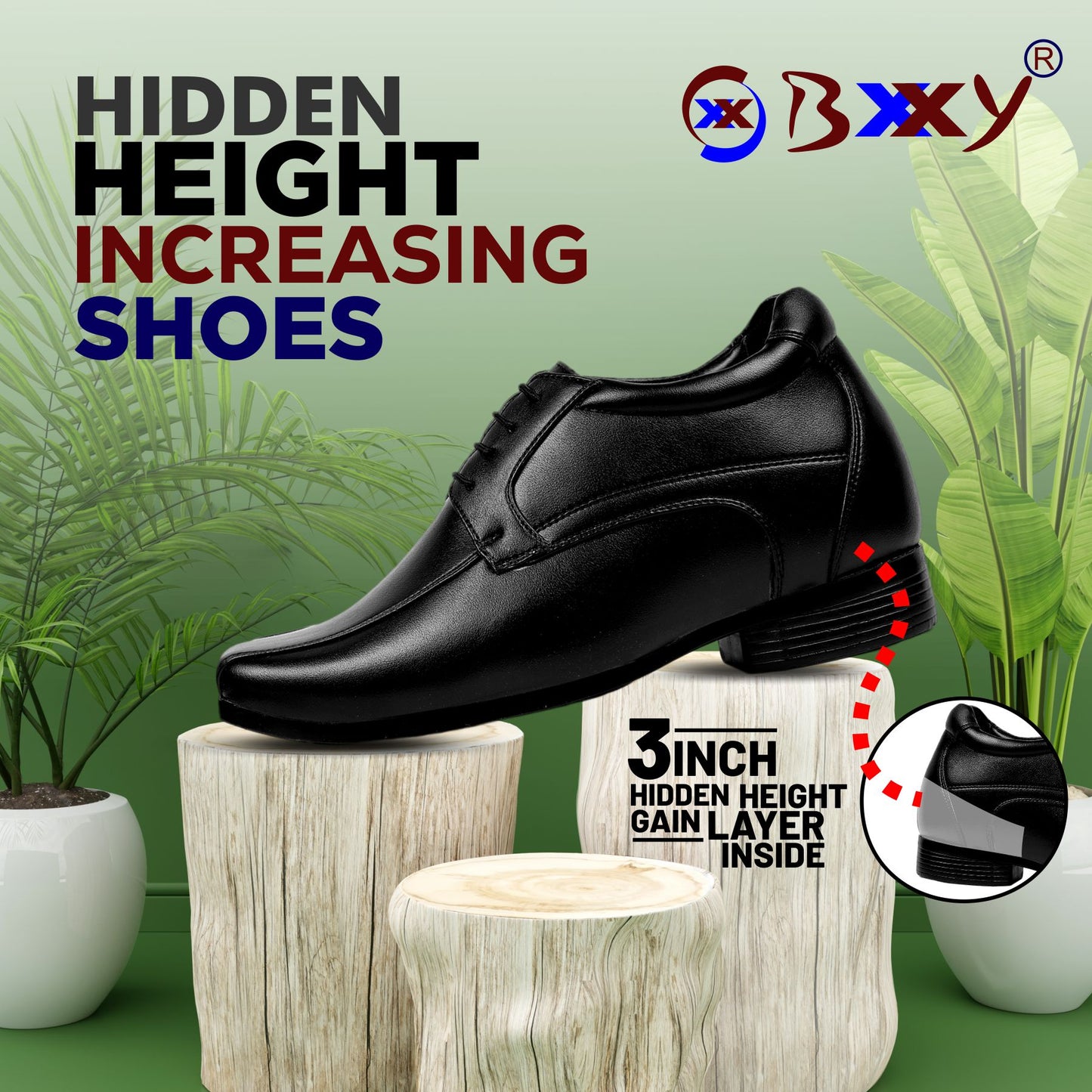 Bxxy's 3 Inches Hidden Height Increasing Partywear Lace-up Formal Shoes for Men