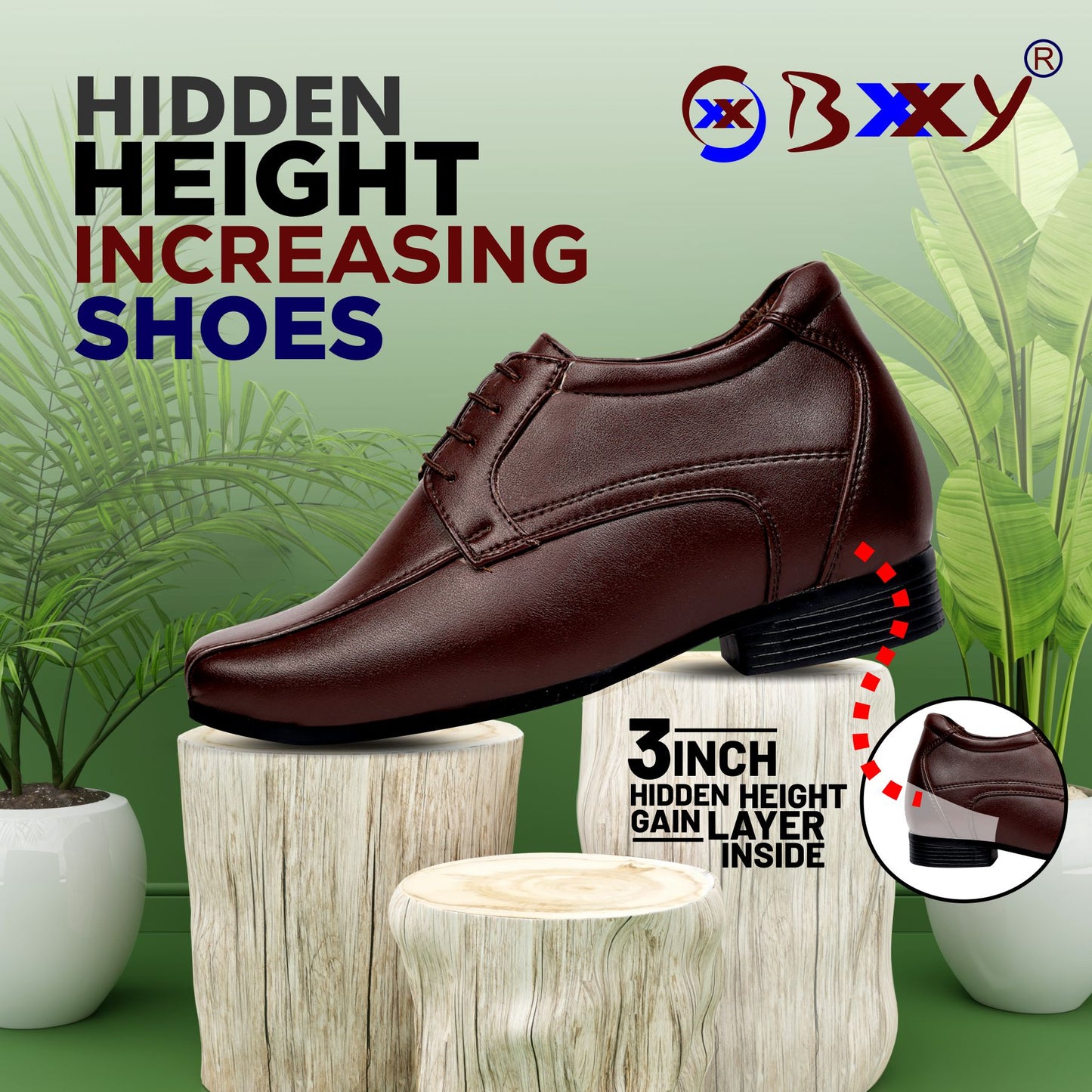 Bxxy's 3 Inches Hidden Height Increasing Partywear Lace-up Formal Shoes for Men