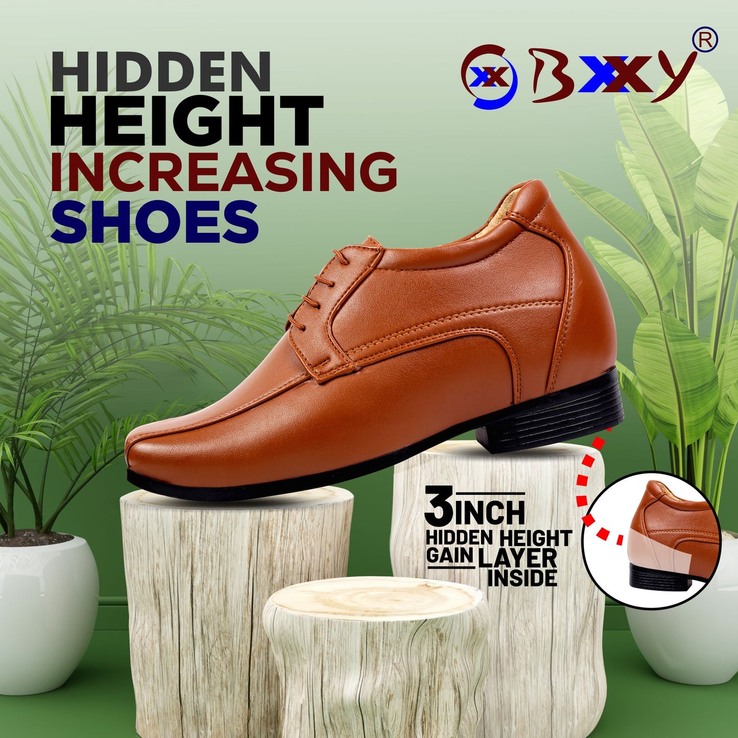 Bxxy's 3 Inches Hidden Height Increasing Partywear Lace-up Formal Shoes for Men