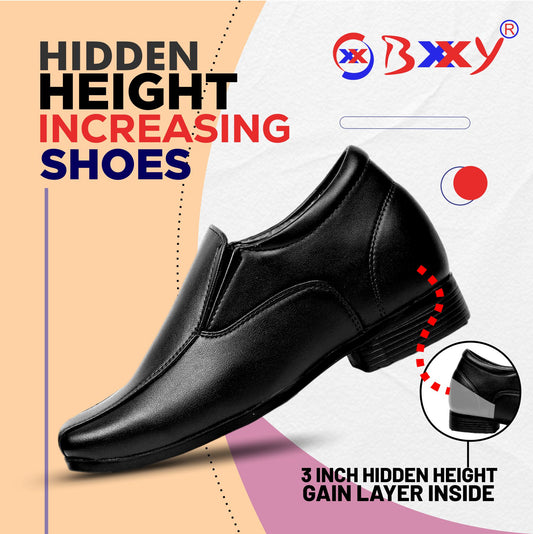BXXY Men's Hidden Height Increasing Faux Leather Formal Moccasin Slip-on Elevator Shoes