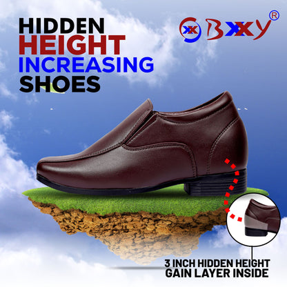 BXXY Men's Hidden Height Increasing Faux Leather Formal Moccasin Slip-on Elevator Shoes