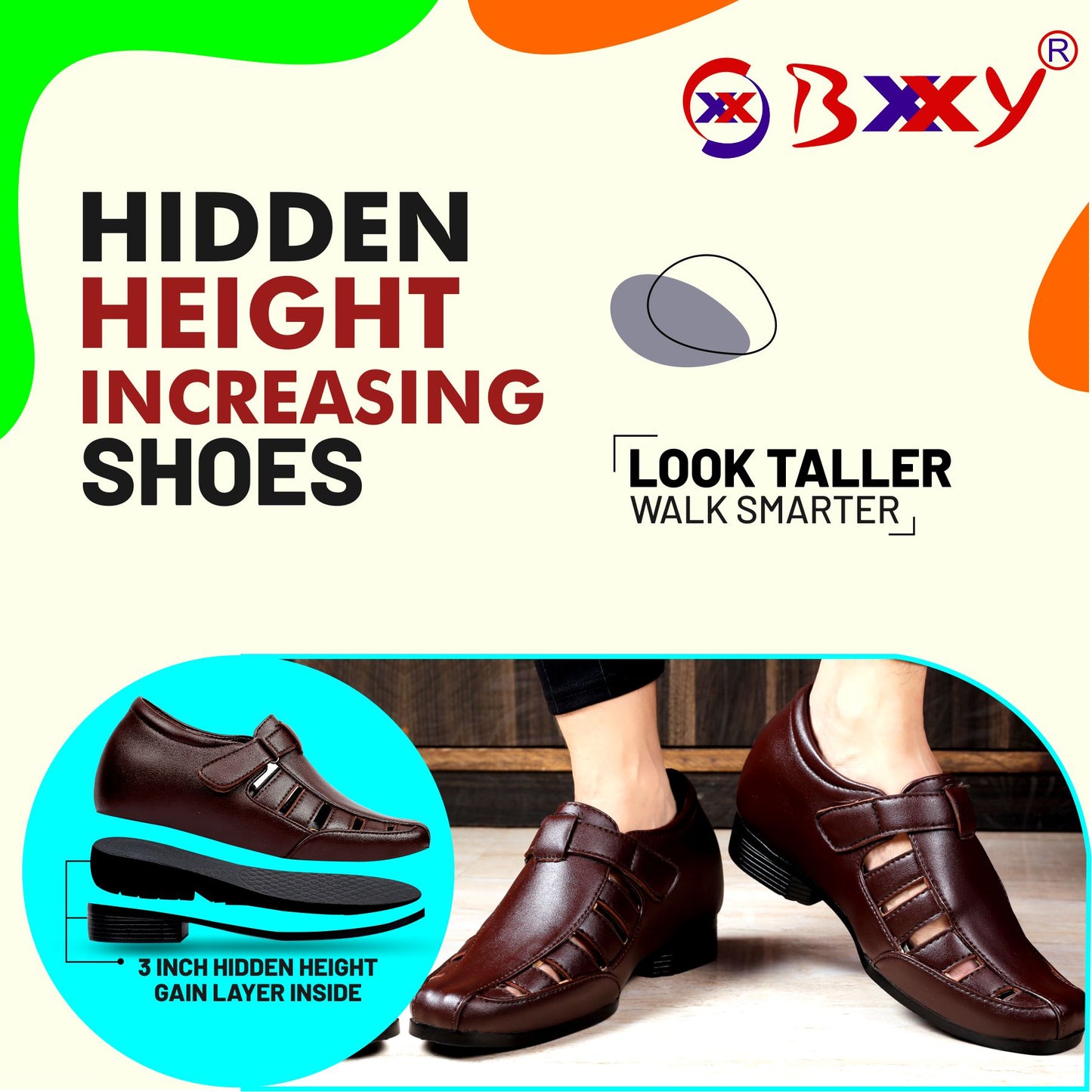 Men's All New 3 Inch Hidden Height Increasing Office Wear Elevator Roman Sandals