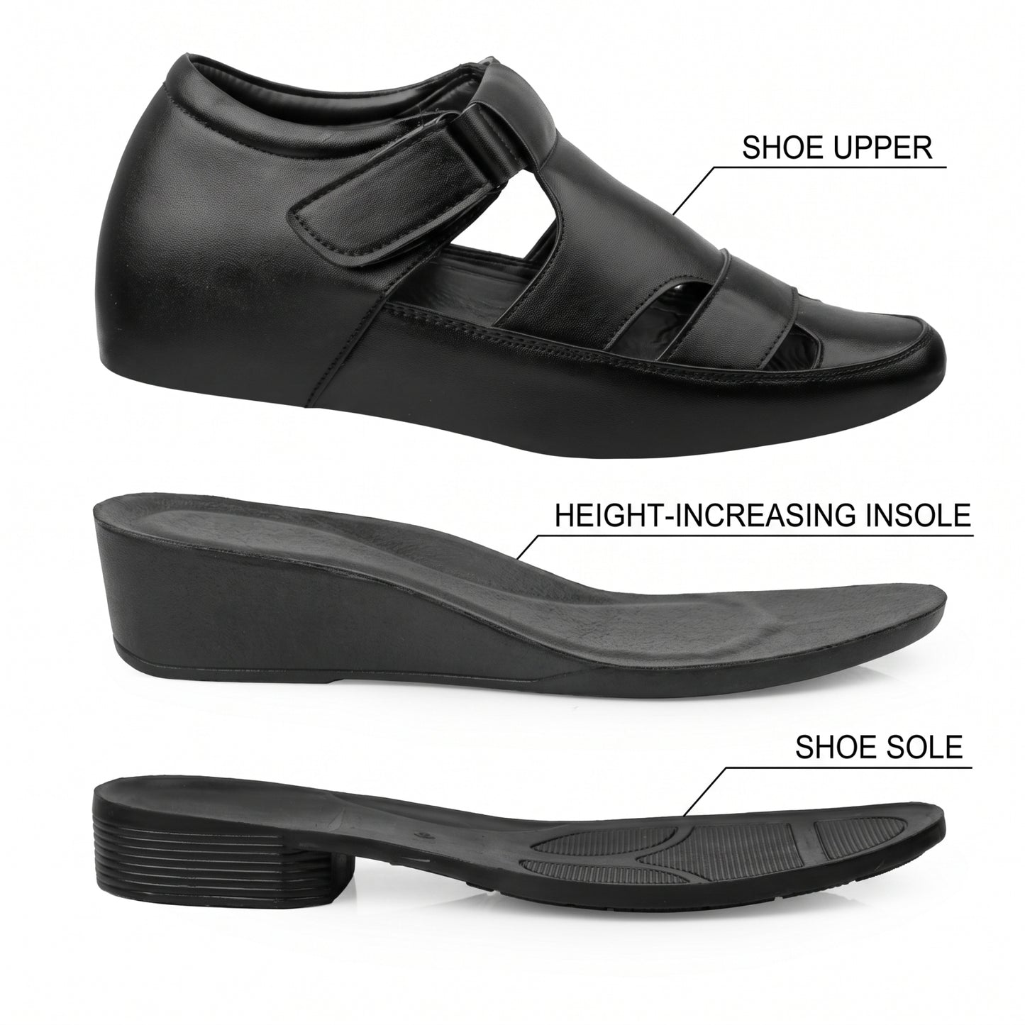 BXXY Comfort Height Sandals Invisible 7.62 CM Lift for Everyday Wear