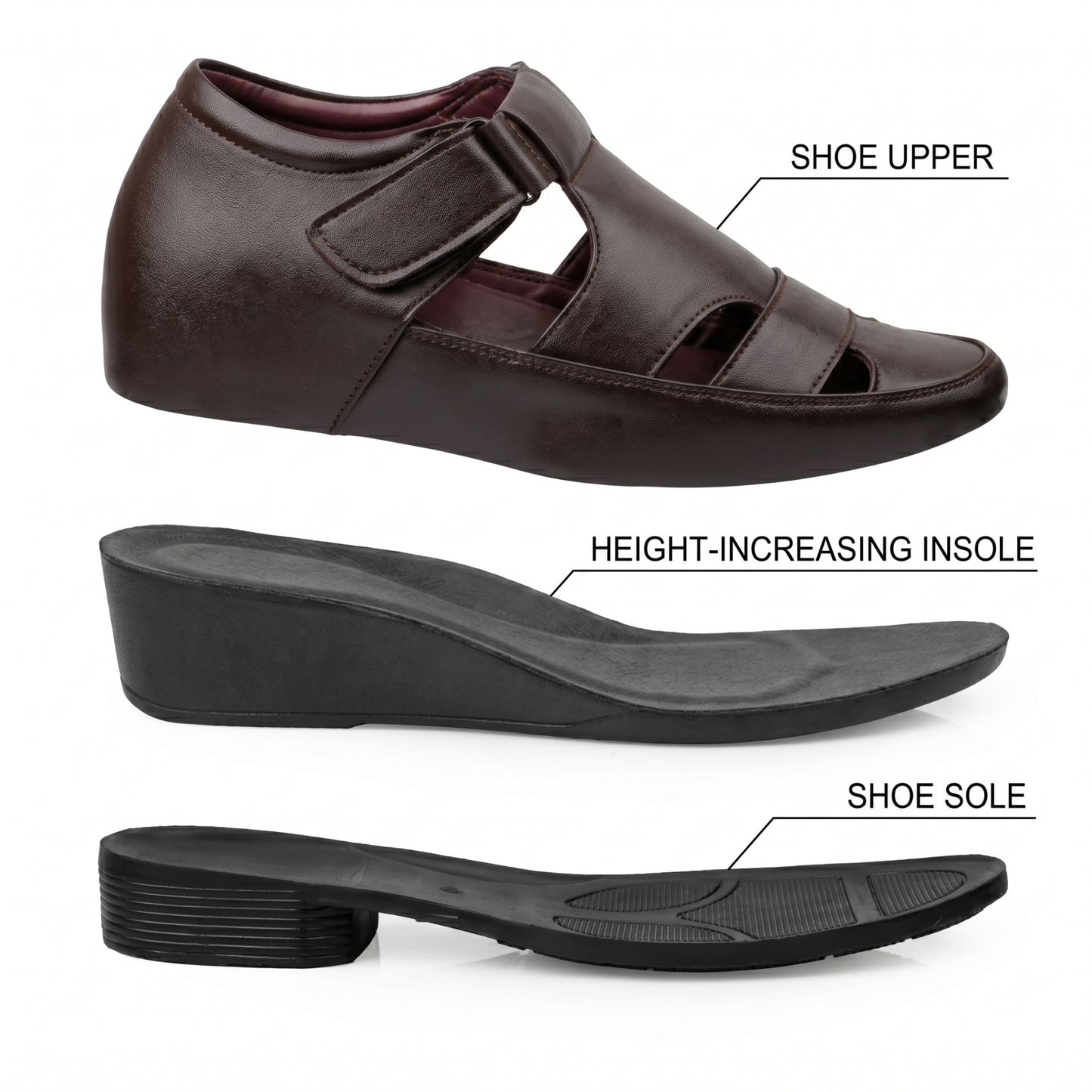 BXXY Comfort Height Sandals Invisible 7.62 CM Lift for Everyday Wear