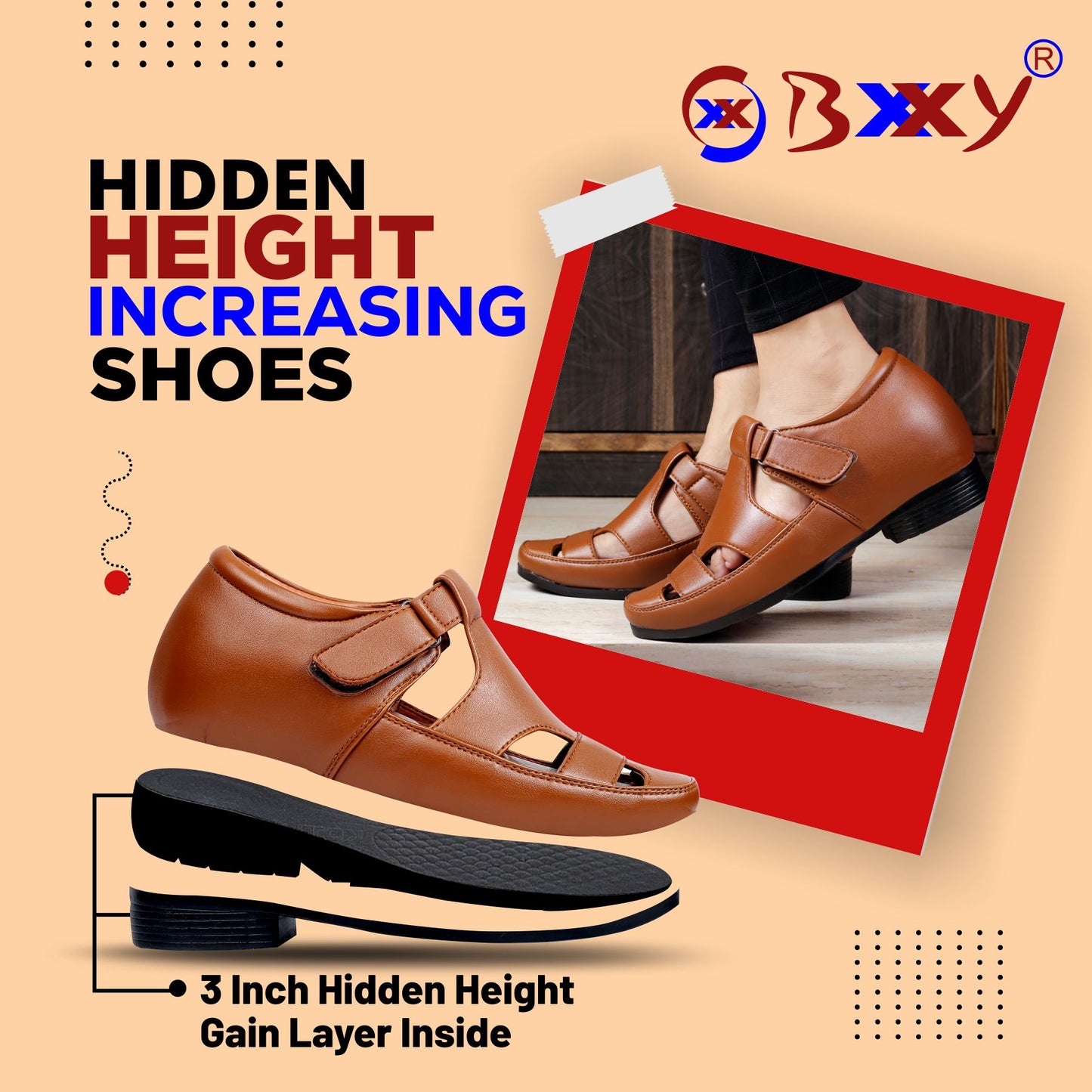 Men's All New 3 Inch Hidden Height Increasing Office Wear Elevator Roman Sandals