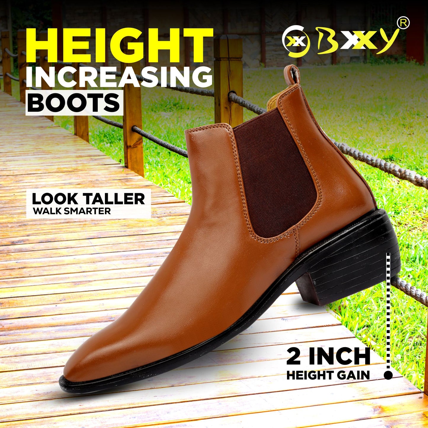 Bxxy's 3 Inch Hidden Height Increasing Faux Leather Chelsea Boots for Men