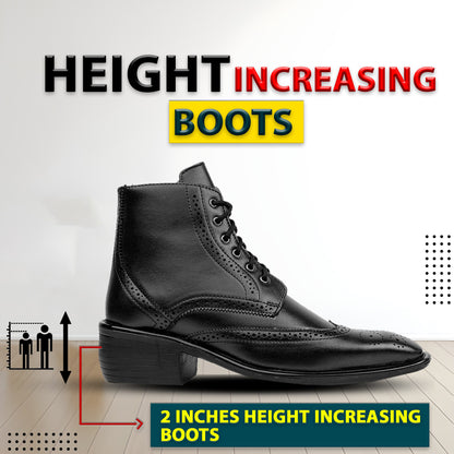 Bxxy's Men's Height Increasing Semi-Formal Cow Boy Ankle Zipper Lace-Up Brogue Boots