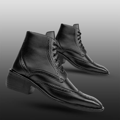 Bxxy's Men's Height Increasing Semi-Formal Cow Boy Ankle Zipper Lace-Up Brogue Boots