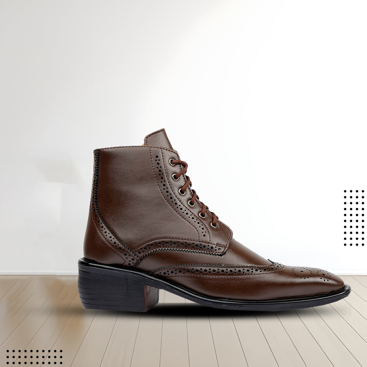 Bxxy's Men's Height Increasing Semi-Formal Cow Boy Ankle Zipper Lace-Up Brogue Boots