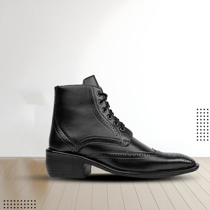 Bxxy's Men's Height Increasing Semi-Formal Cow Boy Ankle Zipper Lace-Up Brogue Boots