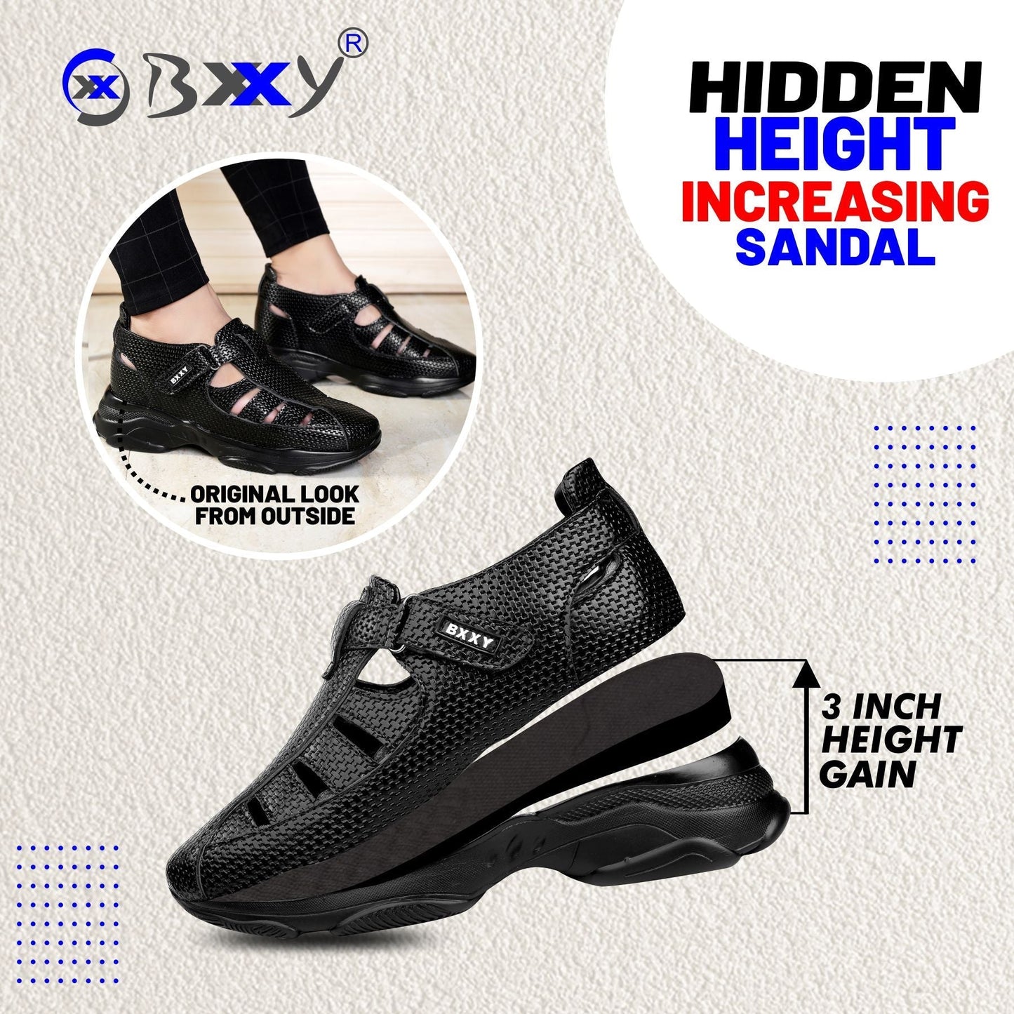 Bxxy's 3 Inch Height Increasing Elevator Sandals for Msn
