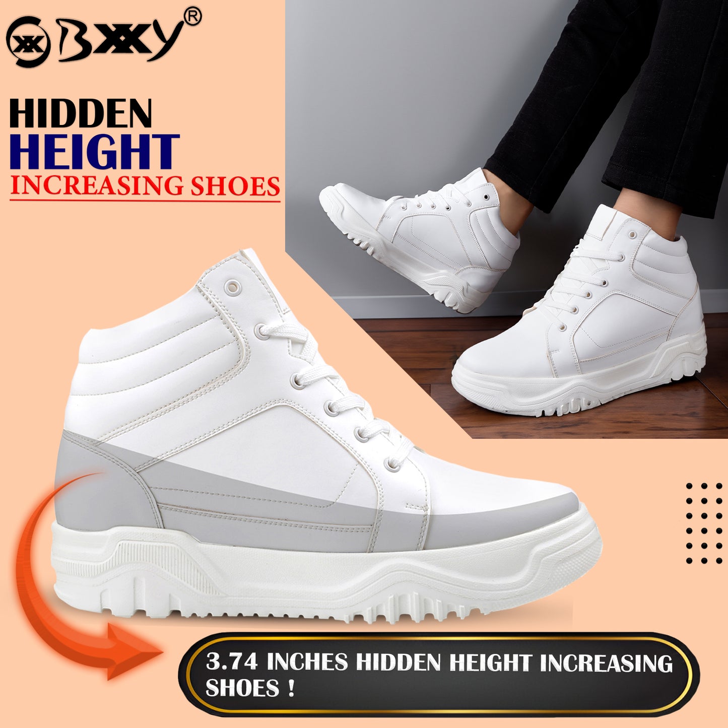 Stylish Height Increasing Boots for Men 3.74 Inches Lift