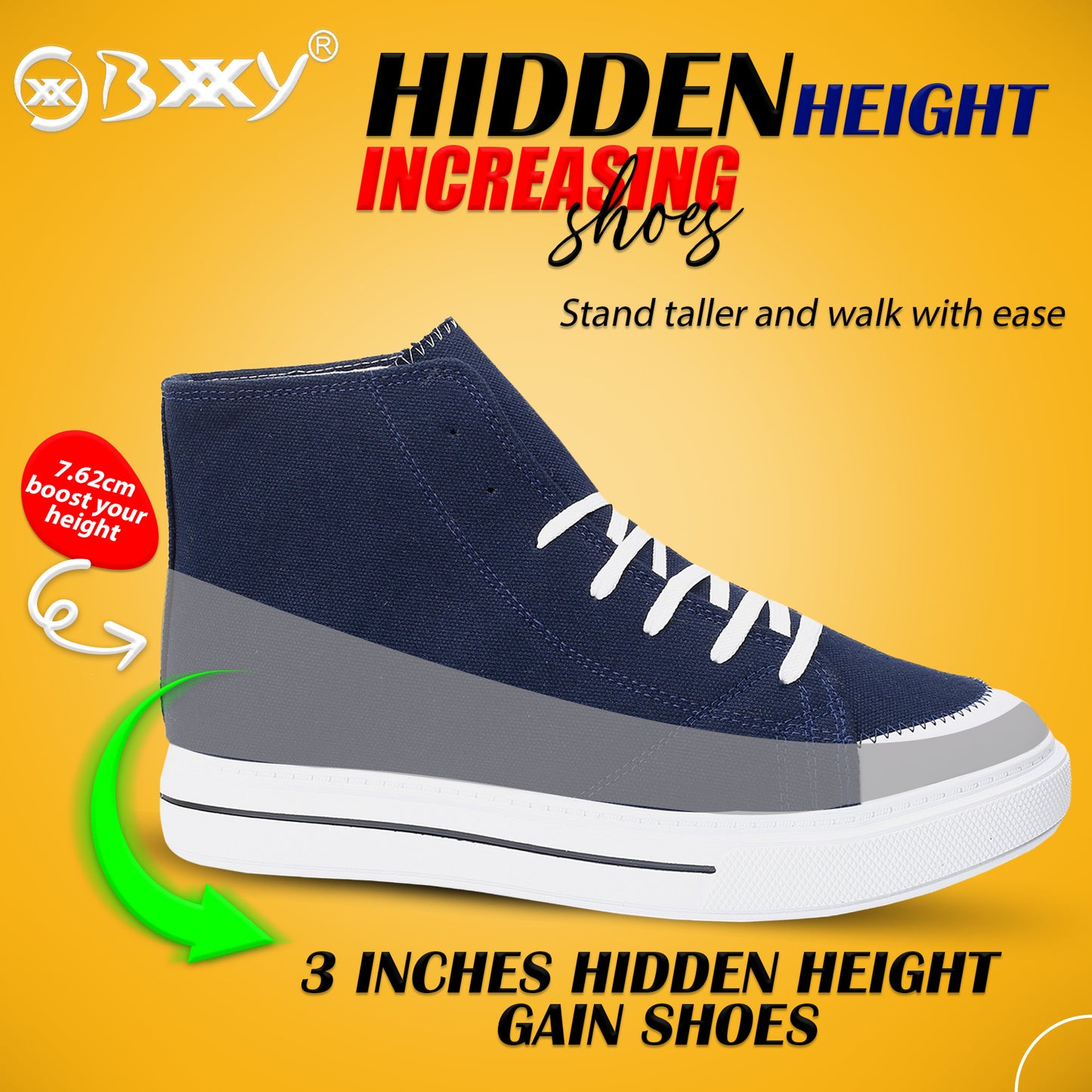 BXXY Premium Elevator Sneakers with 3 Inch Hidden Lift and Everyday Comfort