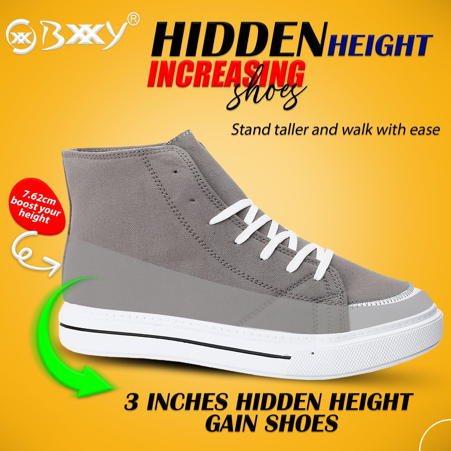 BXXY Premium Elevator Sneakers with 3 Inch Hidden Lift and Everyday Comfort