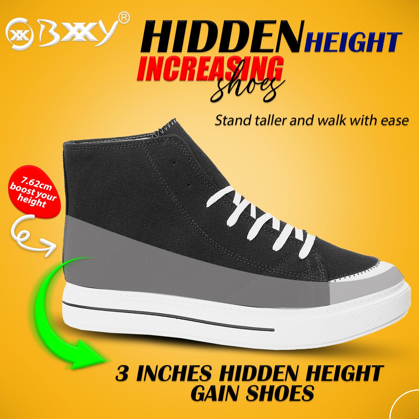 BXXY Premium Elevator Sneakers with 3 Inch Hidden Lift and Everyday Comfort