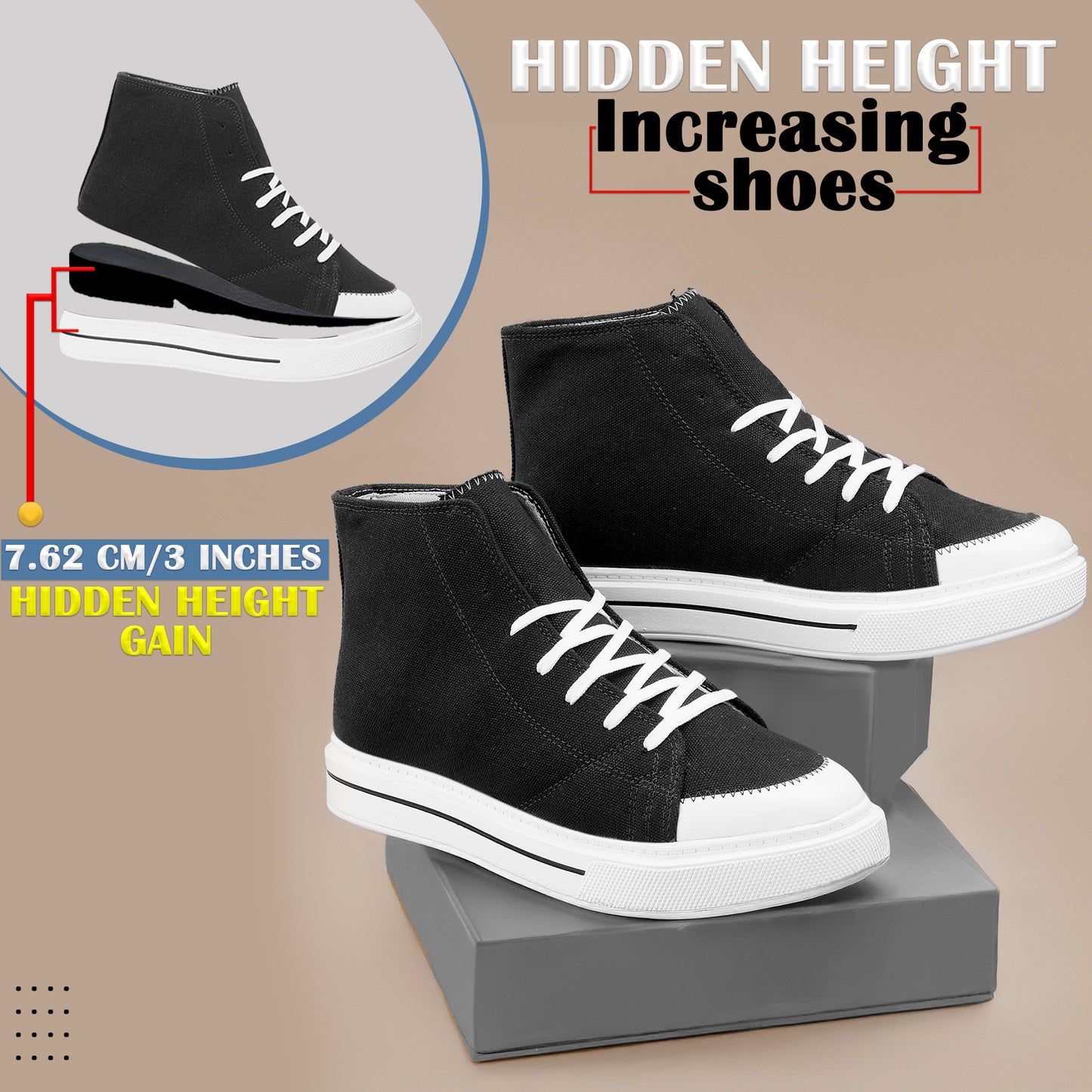 BXXY Premium Elevator Sneakers with 3 Inch Hidden Lift and Everyday Comfort