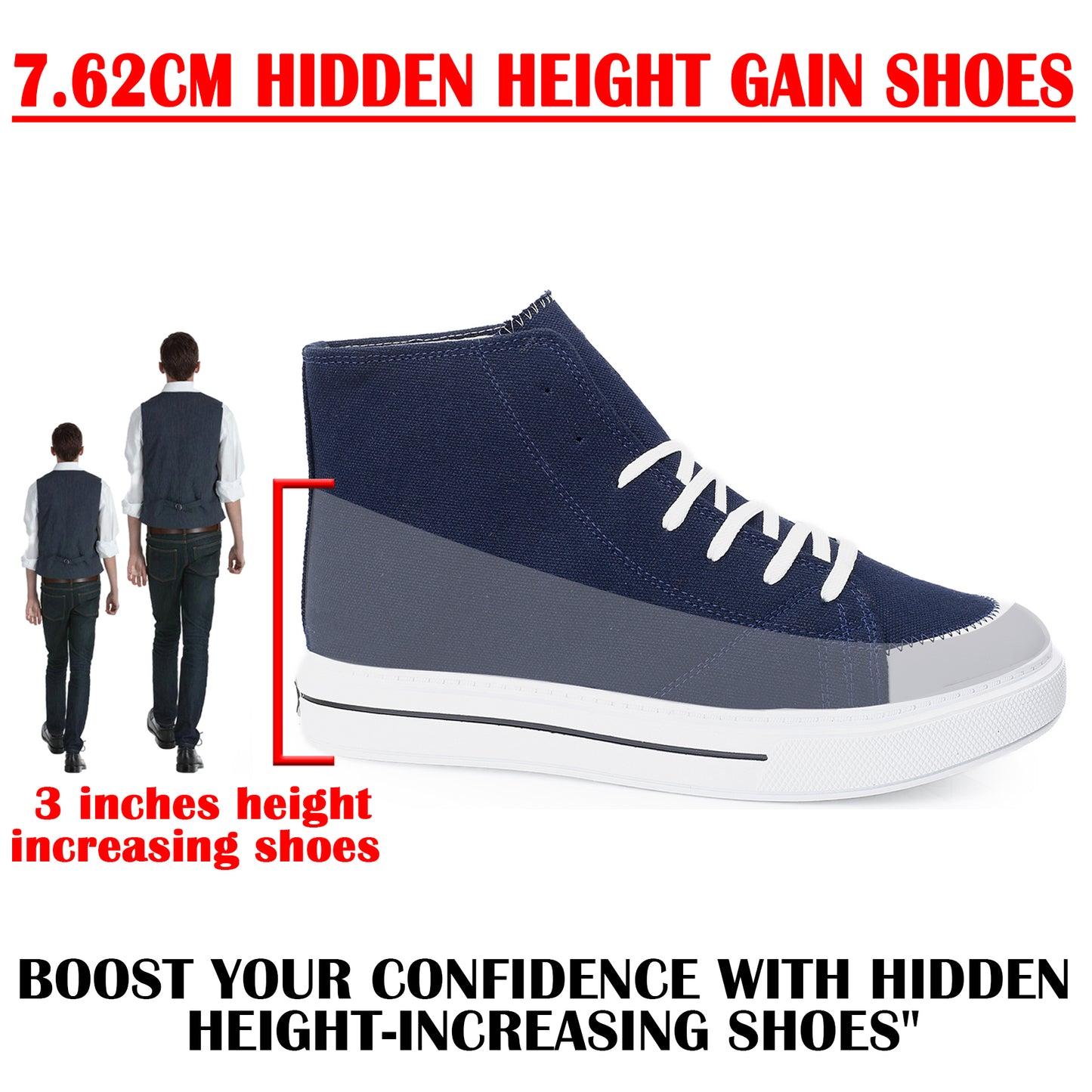 BXXY Premium Elevator Sneakers with 3 Inch Hidden Lift and Everyday Comfort