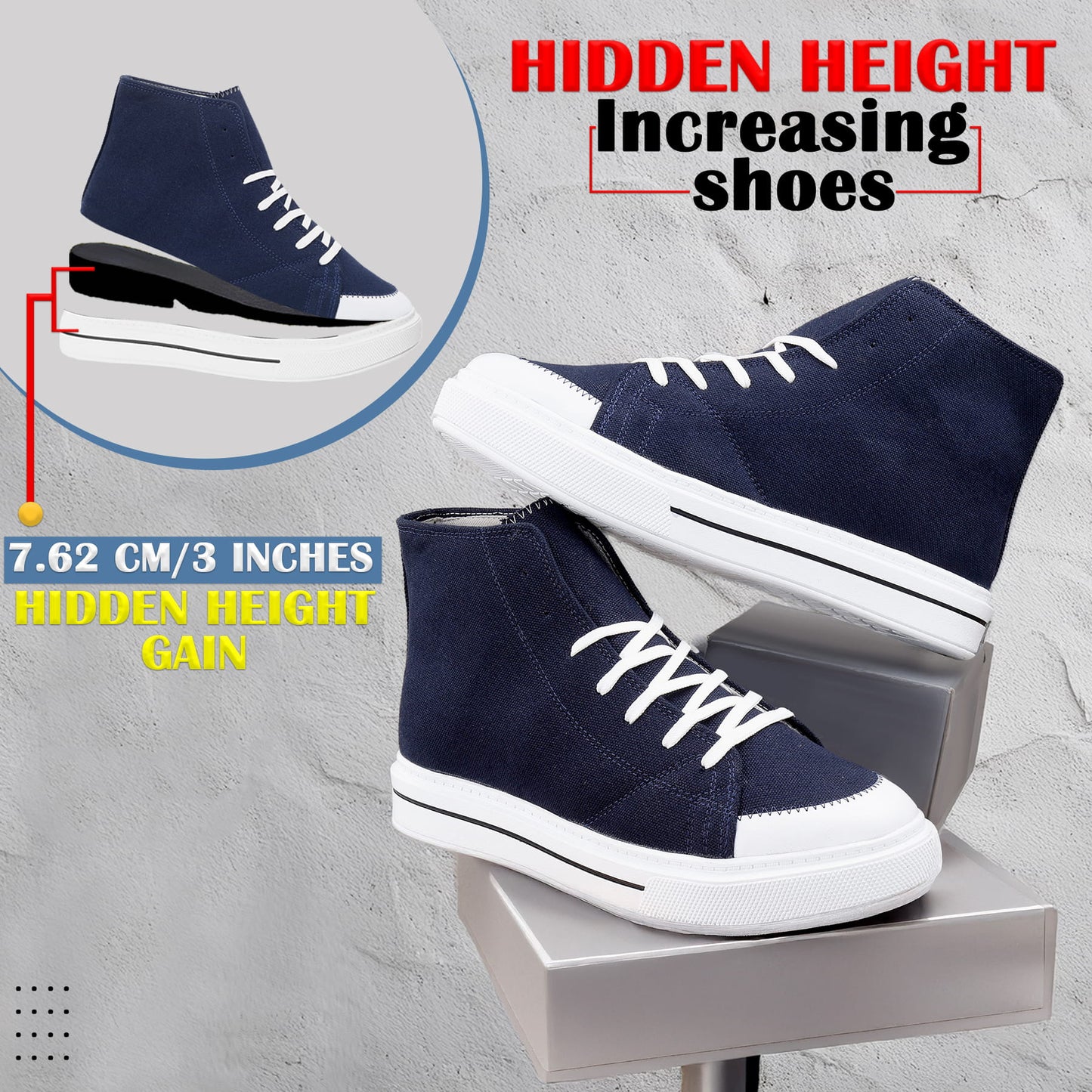 BXXY Premium Elevator Sneakers with 3 Inch Hidden Lift and Everyday Comfort