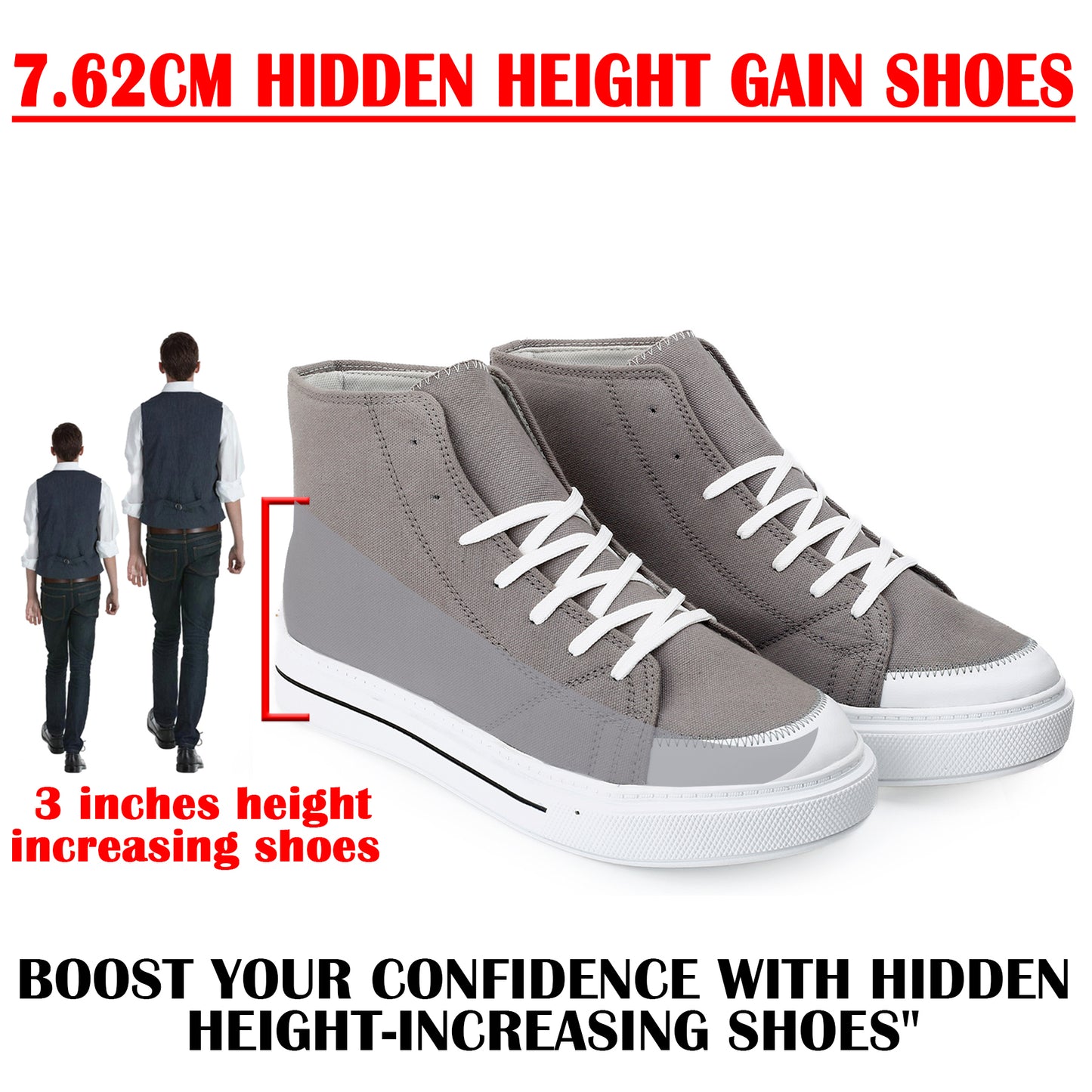 BXXY Premium Elevator Sneakers with 3 Inch Hidden Lift and Everyday Comfort