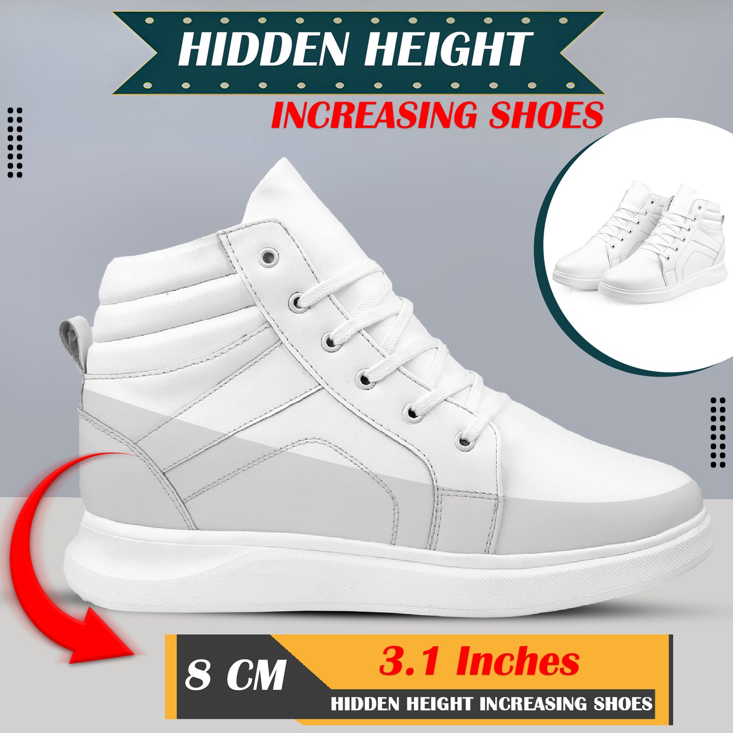 Men's 3.1 Inches Hidden Height Increasing Boots