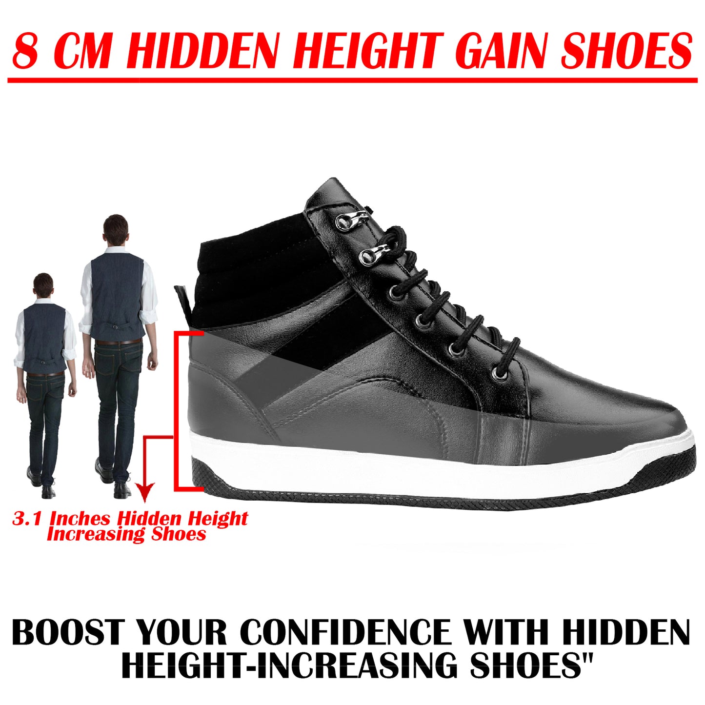 Men's 3.1 Inches Hidden Height Increasing Boots